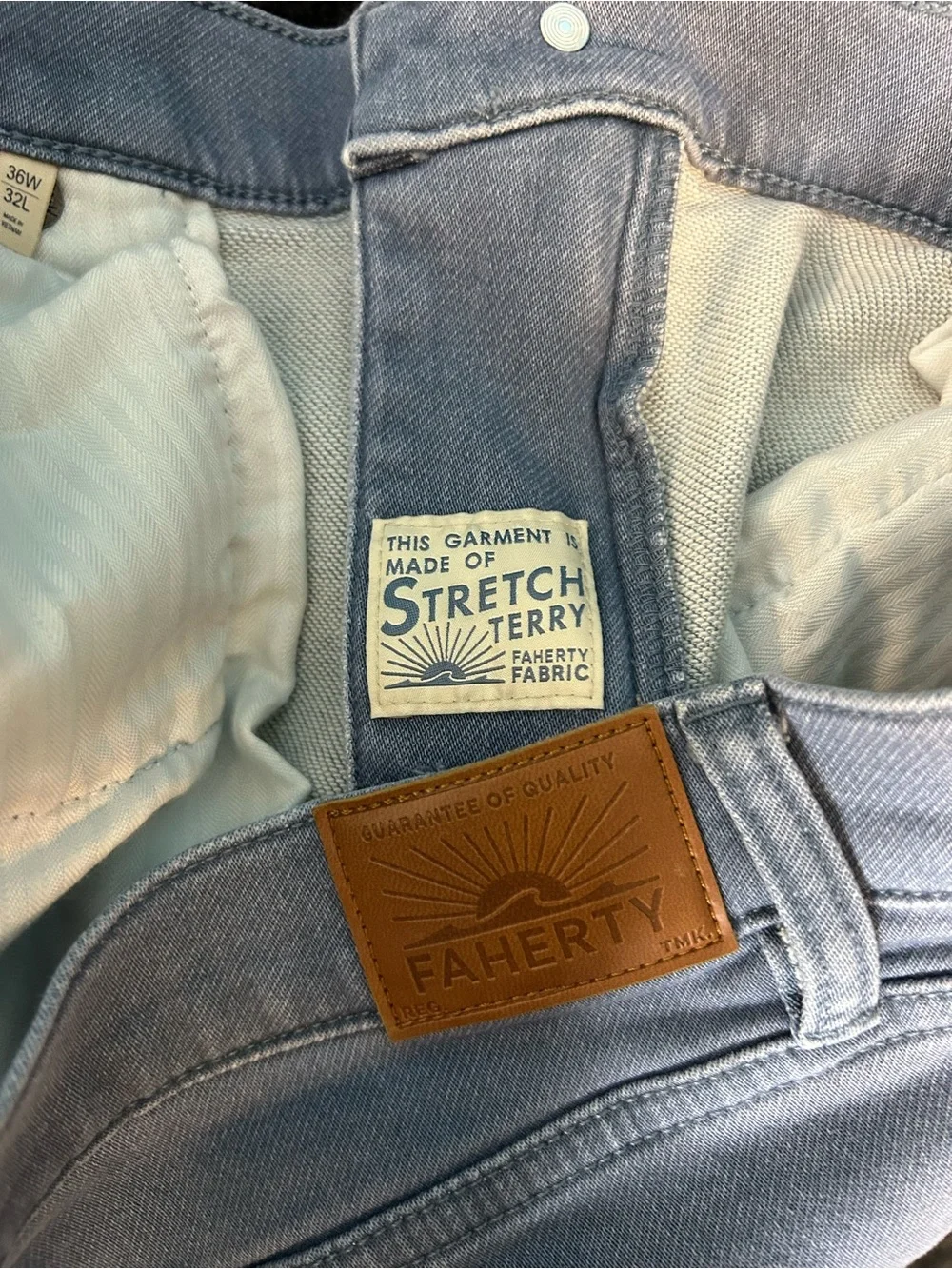 Faherty Men’s 36x32 Rocky Blue Stretch Terry 5 Pocket Straight Pants Excellent